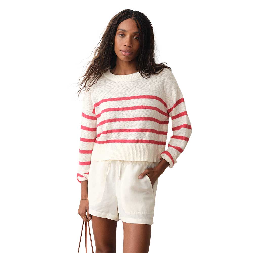 Women's Seabreeze Crewneck Sweater - White/Red Stripe