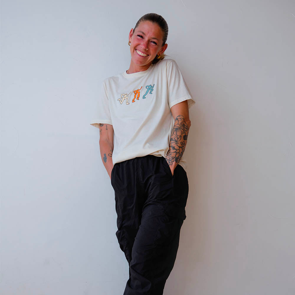 All Gender Runner Trio Poly-Cotton Short Sleeve - Natural/White Foldover Woven Square Patch w/ Light Gray Gazelle