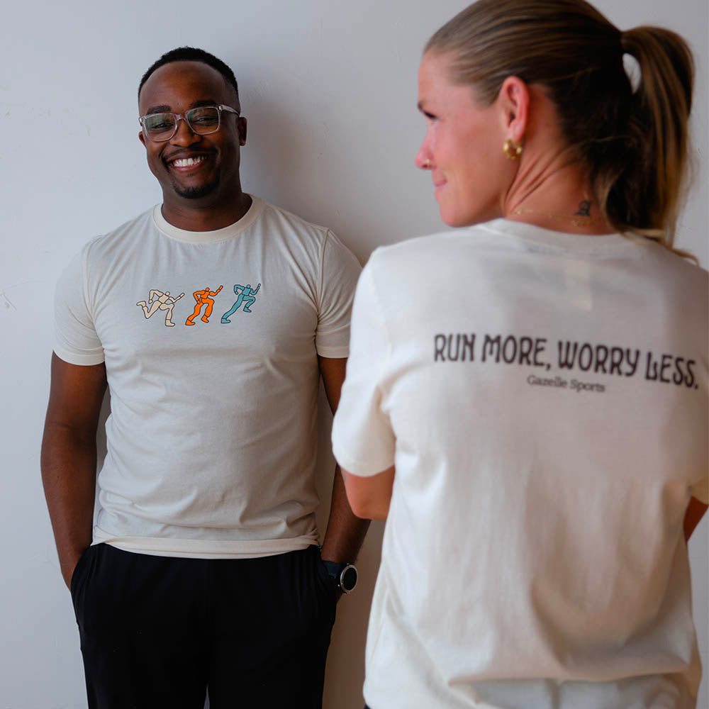 All Gender Runner Trio Poly-Cotton Short Sleeve - Natural/White Foldover Woven Square Patch w/ Light Gray Gazelle