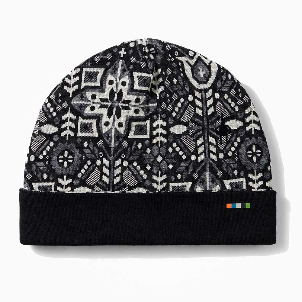 Thermal Merino Reversible Cuffed Beanie - Black Deco Floral
