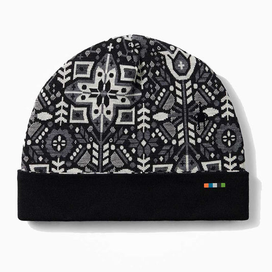 Thermal Merino Reversible Cuffed Beanie - Black Deco Floral