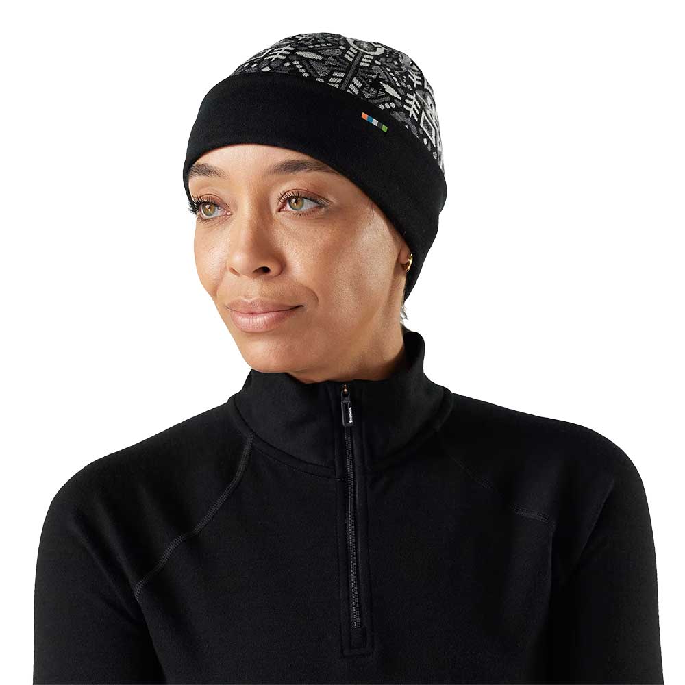 Thermal Merino Reversible Cuffed Beanie - Black Deco Floral