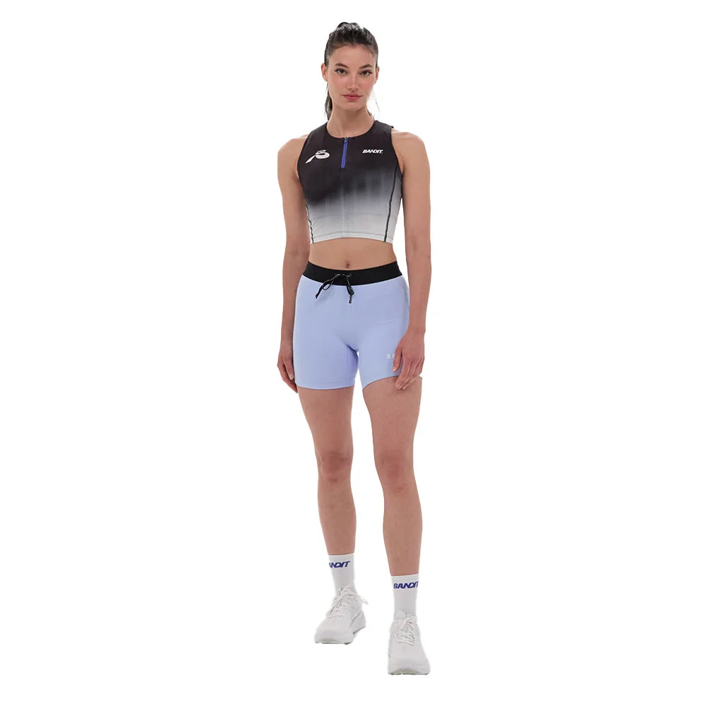 Women's Ares Flex Zip Front Race Crop - Striated Gradient-Black