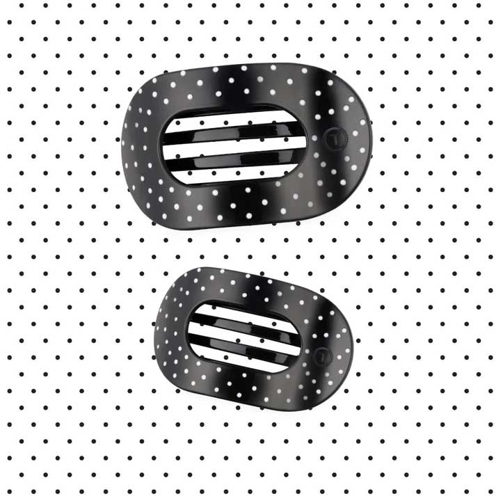 Flat Round Hair Clip Medium - Black Polka Dot Party