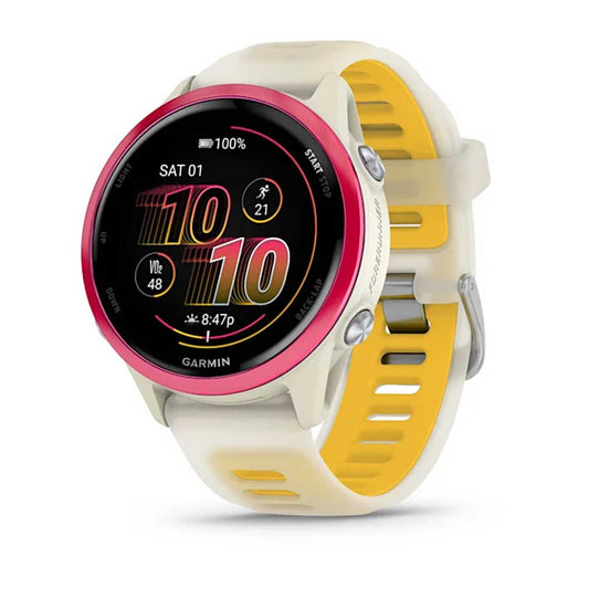 Forerunner 570 - 42mm, Raspberry Aluminum with Translucent Bone/Mango Band