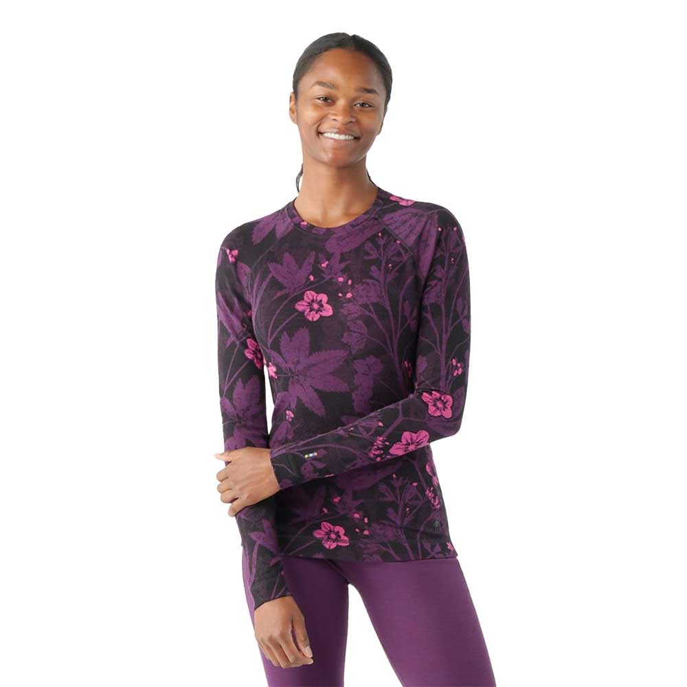 Women's Classic Thermal Merino Base Layer Crew - Purple Iris Floral