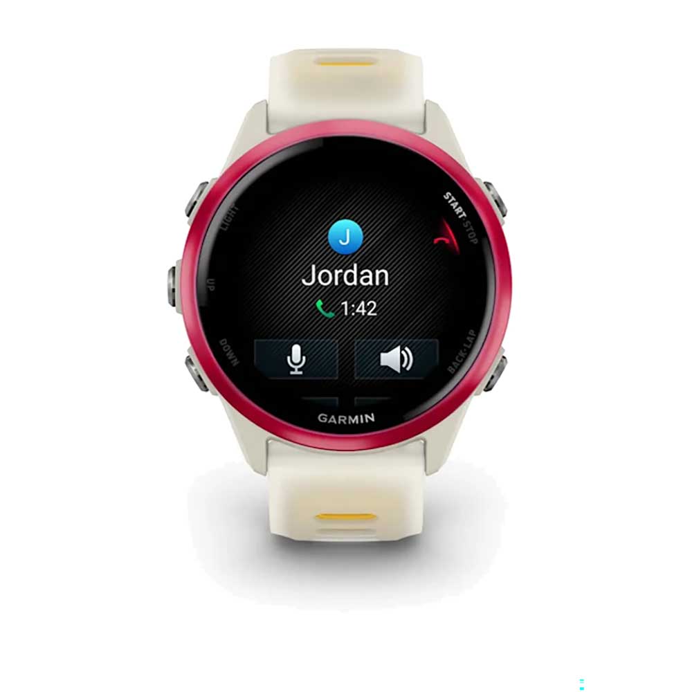 Forerunner 570 - 42mm, Raspberry Aluminum with Translucent Bone/Mango Band