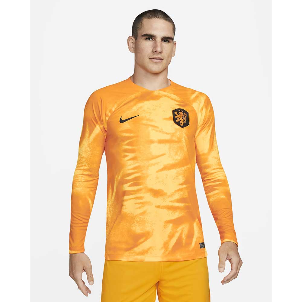 Men's Netherlands 2022/2023 Stadium Home Long Sleeve Jersey - Laser Orange/Black