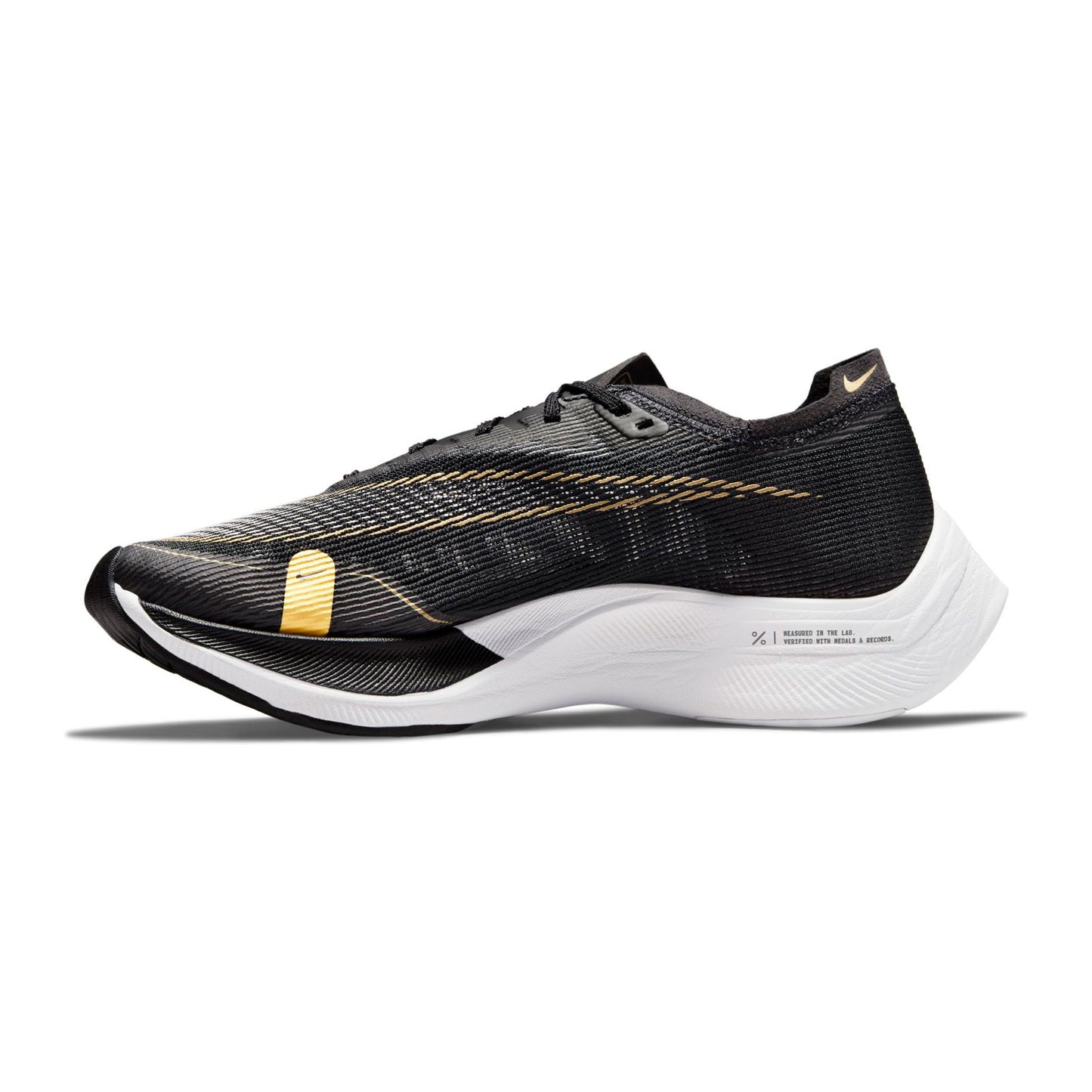 Women's ZoomX Vaporfly Next % 2 Racing Shoe - Black/White/Metallic Gold Coin - Regular (B)