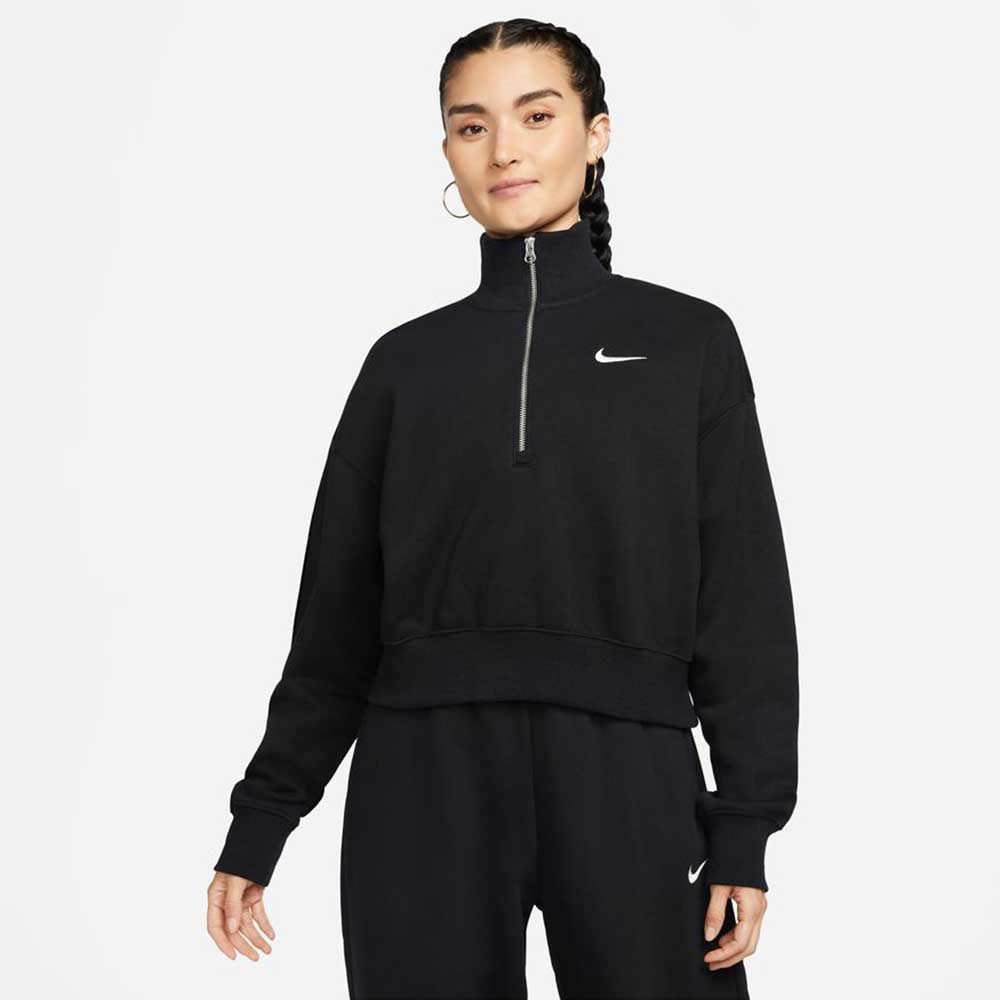 Women's Fleece Quarter Zip Crop - Black/Sail