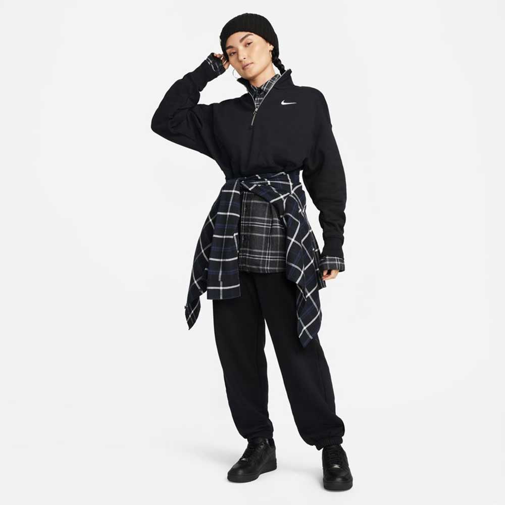 Women's Fleece Quarter Zip Crop - Black/Sail