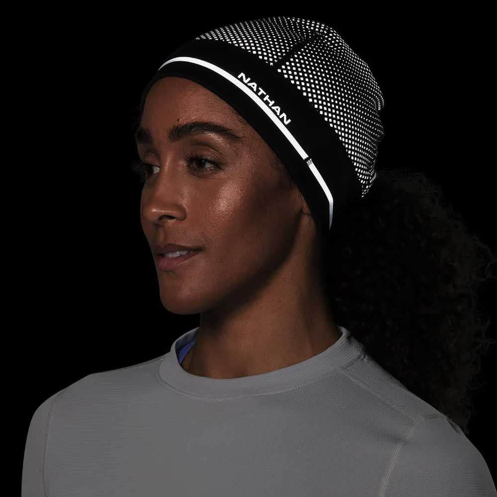 HyperNight Reflective Pony Tail Beanie - Black/Geo Print