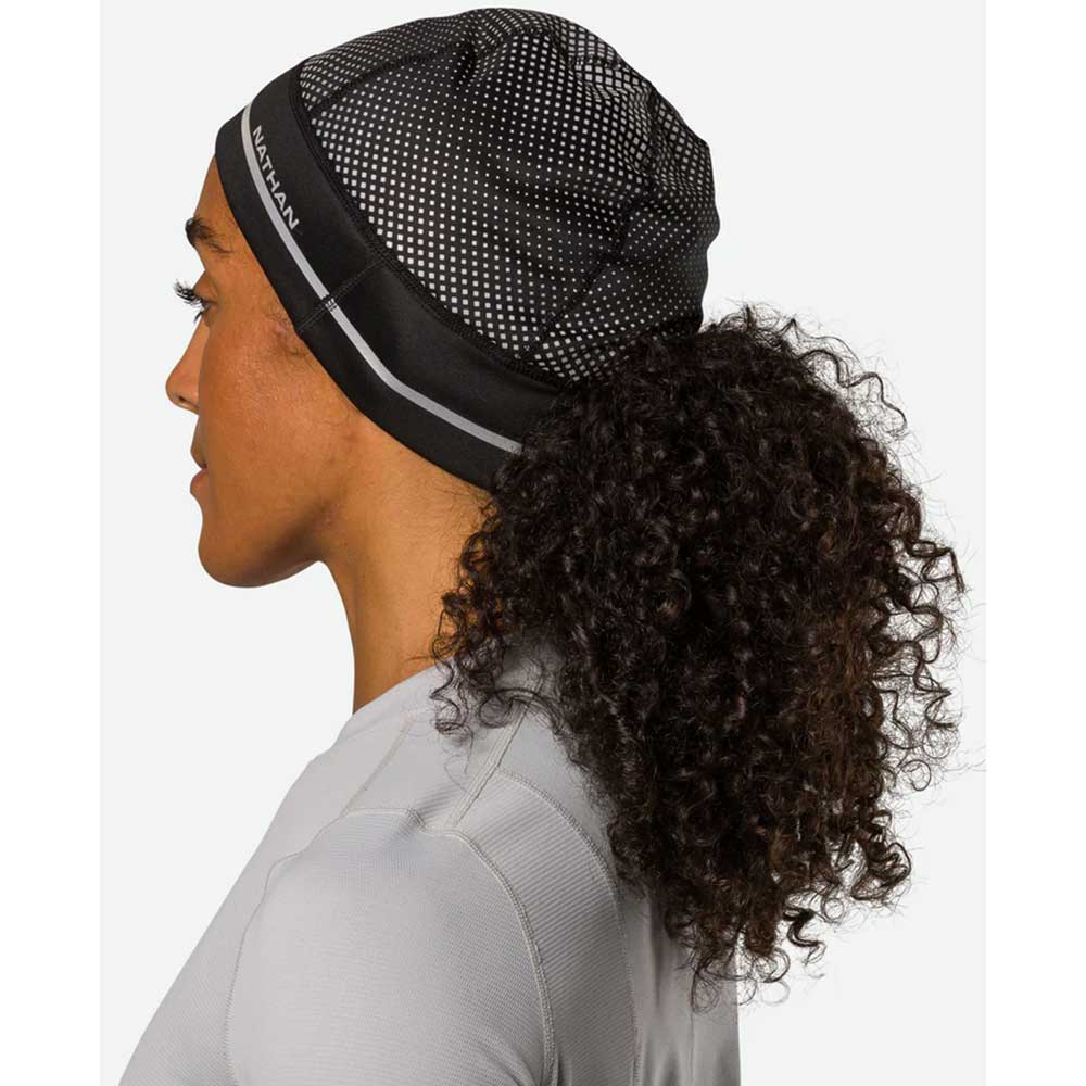 HyperNight Reflective Pony Tail Beanie - Black/Geo Print