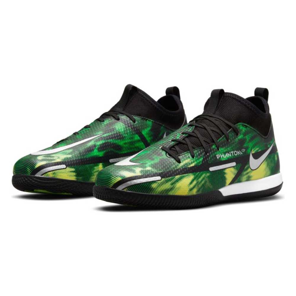 JR Nike Phantom GT2 DF SW IC Soccer Shoe - Black/Mtlc Platinum/Green Strike