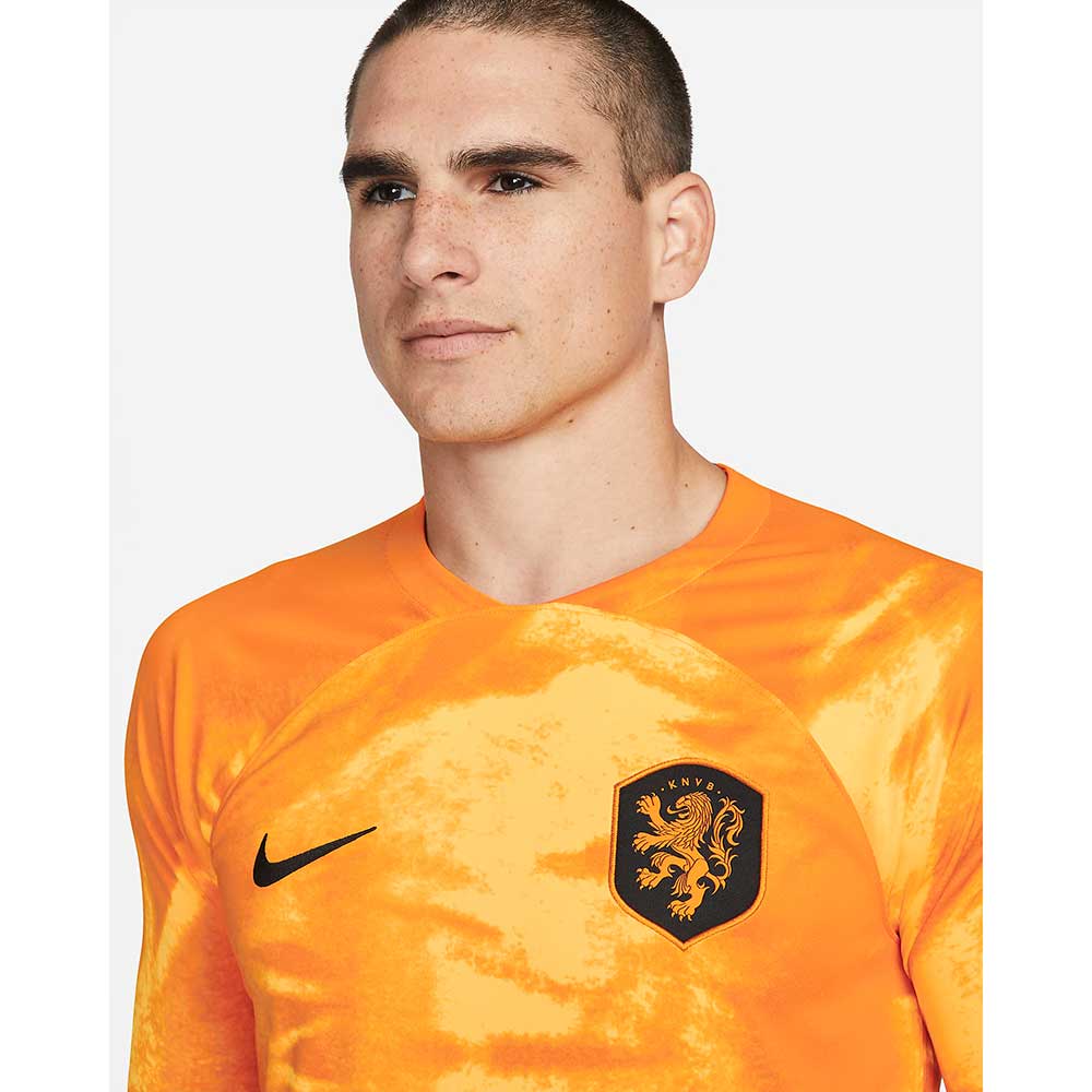 Men's Netherlands 2022/2023 Stadium Home Long Sleeve Jersey - Laser Orange/Black