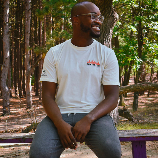 RUN THE ZOO Poly-Cotton Short Sleeve - Natural/White Foldover Woven Square Patch w/ Light Gray Gazelle