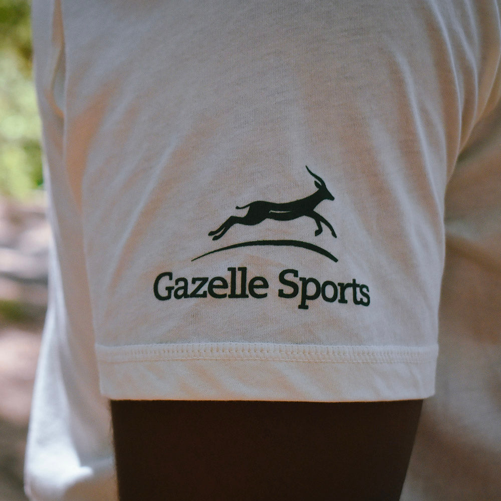 RUN THE ZOO Poly-Cotton Short Sleeve - Natural/White Foldover Woven Square Patch w/ Light Gray Gazelle