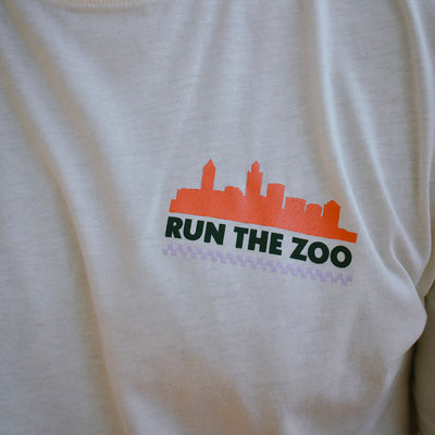 RUN THE ZOO Poly-Cotton Short Sleeve - Natural/White Foldover Woven Square Patch w/ Light Gray Gazelle