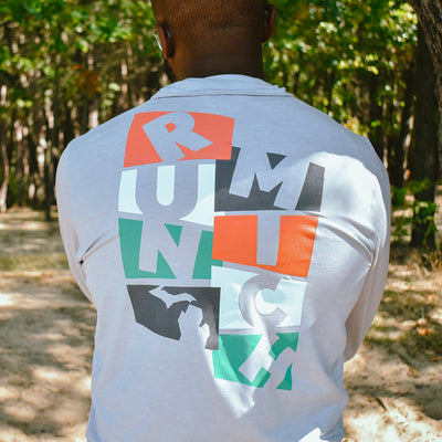 Men's RUN MICH Stacked Performance Tech 1/4 Zip 3.0 - Silver Cloud/Light Gray Woven Square Patch w/ White Gazelle