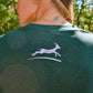Women's Gazelle Sports Script Performance Tech Crewneck Sweatshirt 2.0 - Pine Grove/Light Gray Woven Square Patch w/ White Gazelle
