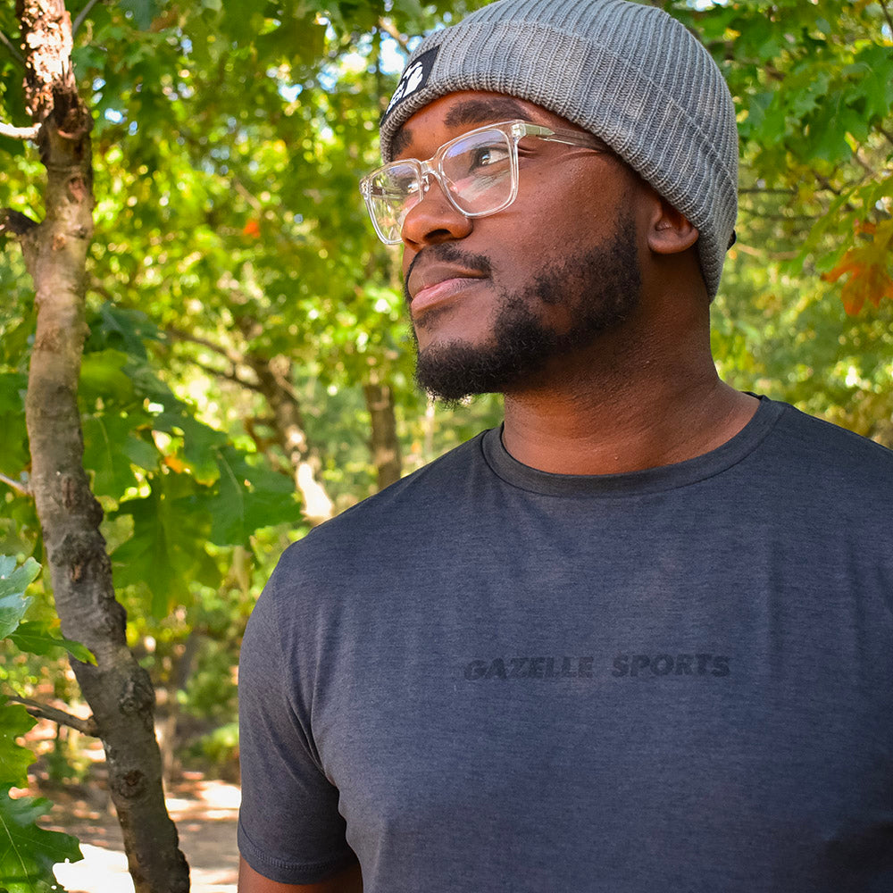 Men's GAZELLE SPORTS We Believe Performance Tech Short Sleeve - Black/White Woven Square Patch w/ Light Gray Gazelle