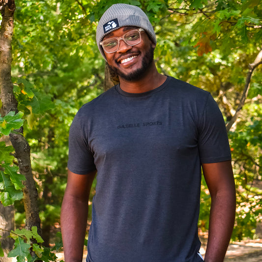 Men's GAZELLE SPORTS We Believe Performance Tech Short Sleeve - Black/White Woven Square Patch w/ Light Gray Gazelle