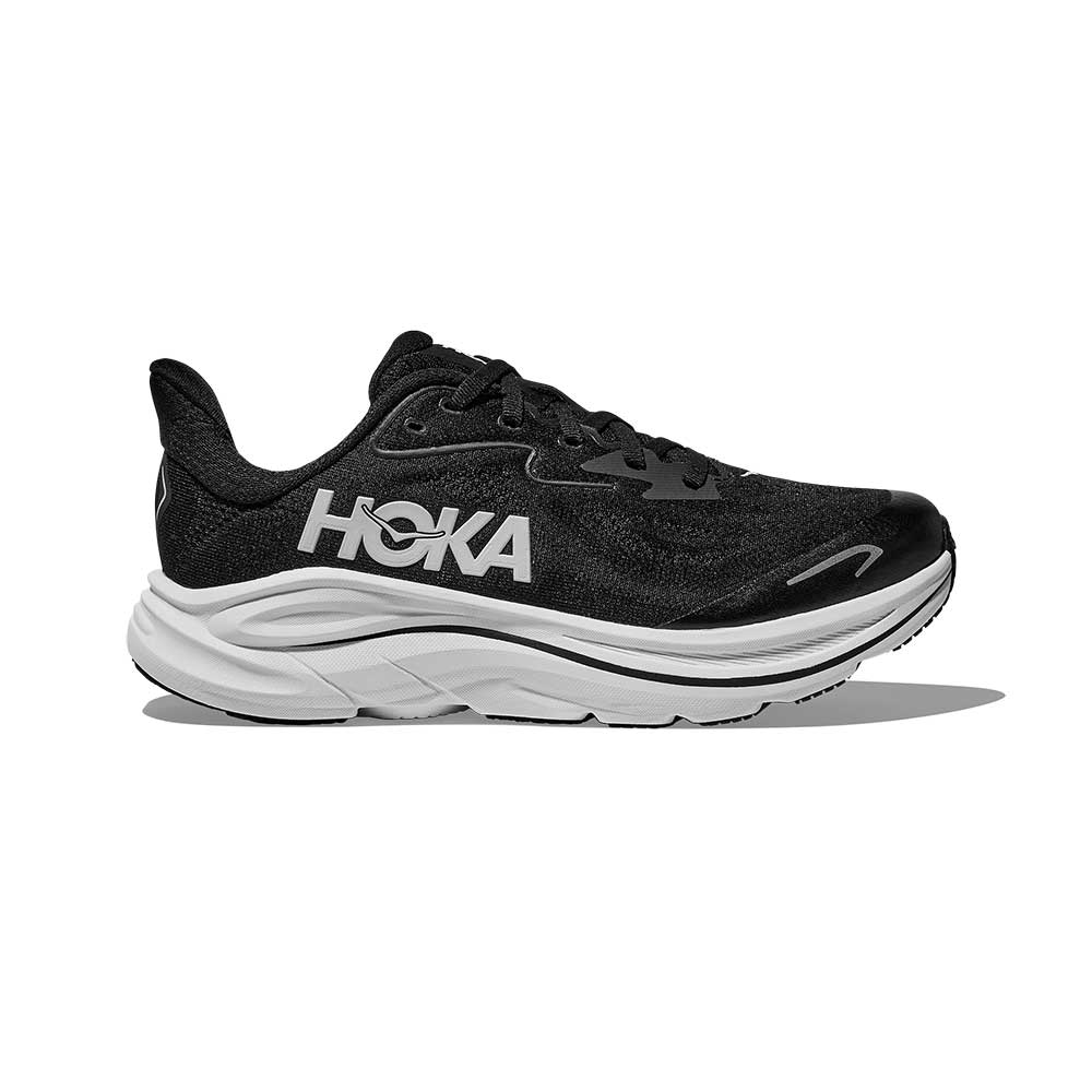 Youth Clifton 10 Running Shoe - Black/White - Regular (D)