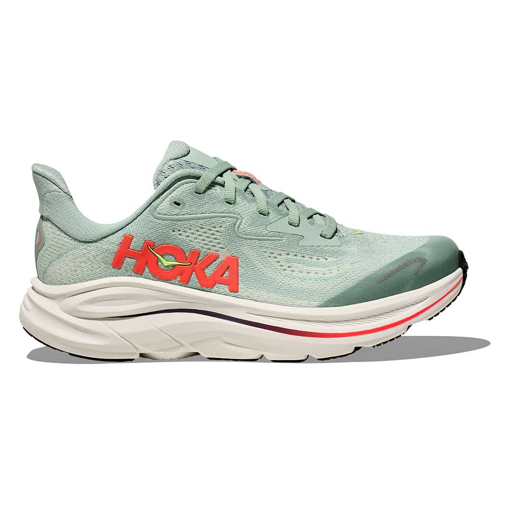 Youth Clifton 10 Running Shoe - Sage/Neon Flame - Regular (D)