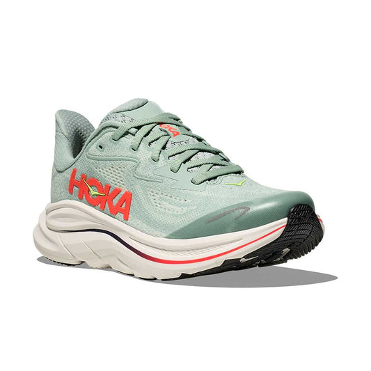 Youth Clifton 10 Running Shoe - Sage/Neon Flame - Regular (D)