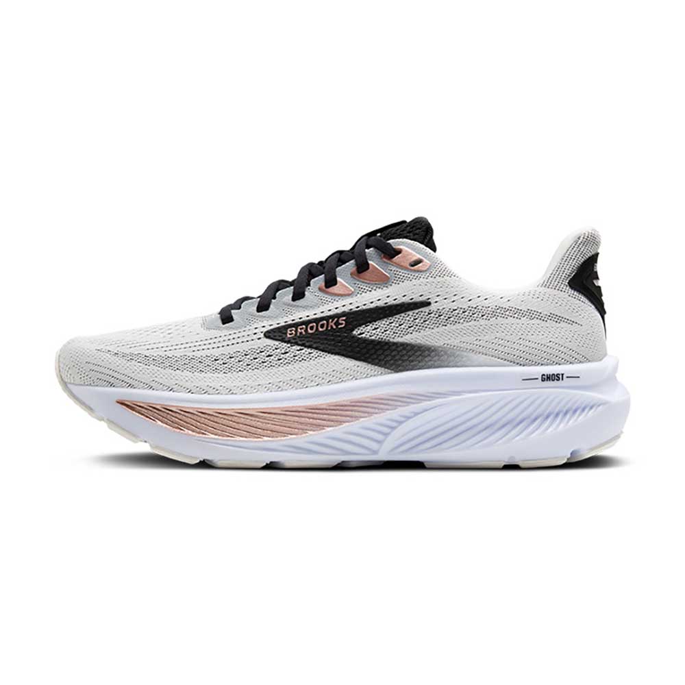 Women's Ghost 17 Running Shoe - White/Black/Rose Gold - Wide (D)