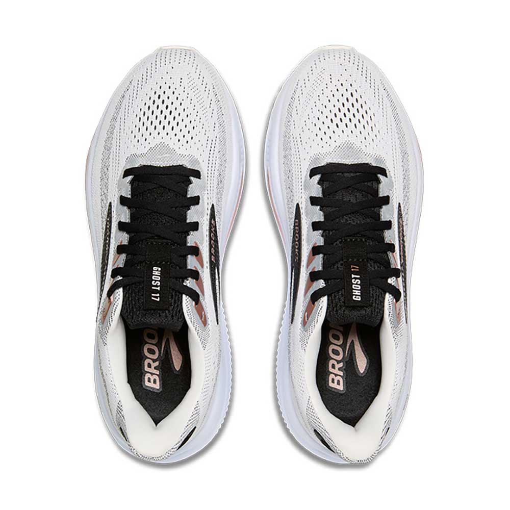 Women's Ghost 17 Running Shoe - White/Black/Rose Gold - Wide (D)