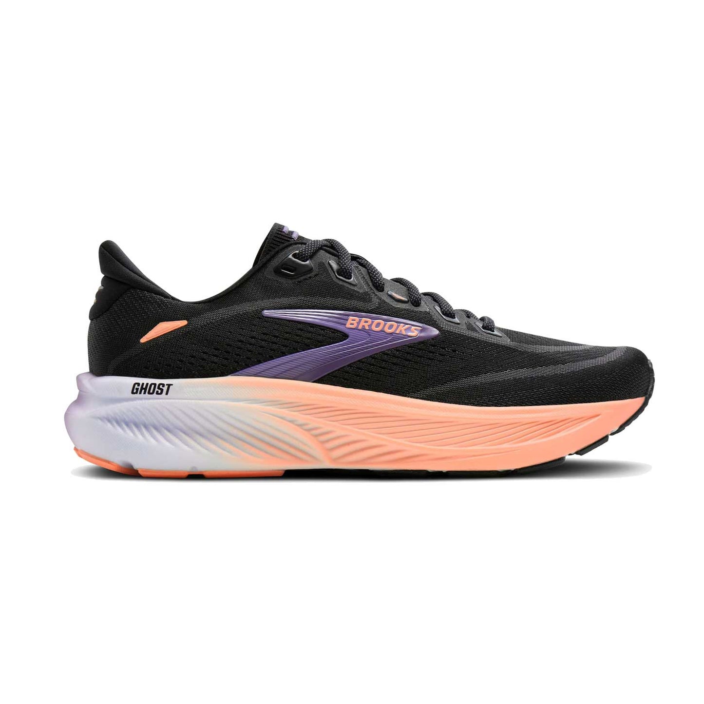 Women's Ghost 18 Running Shoe - Black/Mulled Grape/Peach - Regular (B)