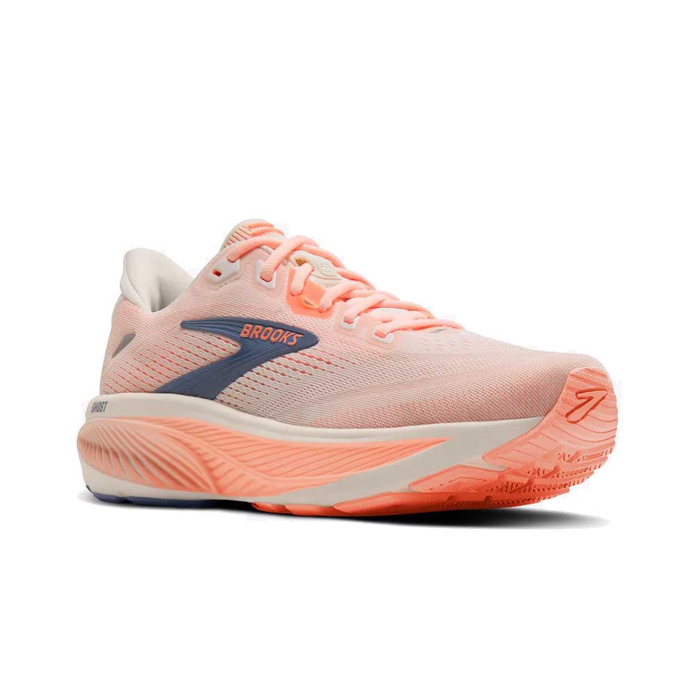 Women's Ghost 18 Running Shoe - Star White/Cyber Peach/Grey - Wide (D)