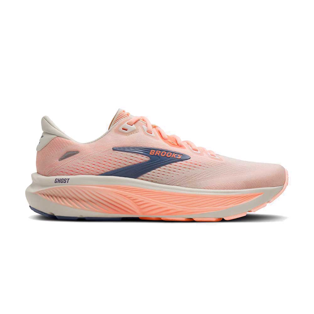 Women's Ghost 18 Running Shoe - Star White/Cyber Peach/Grey - Wide (D)