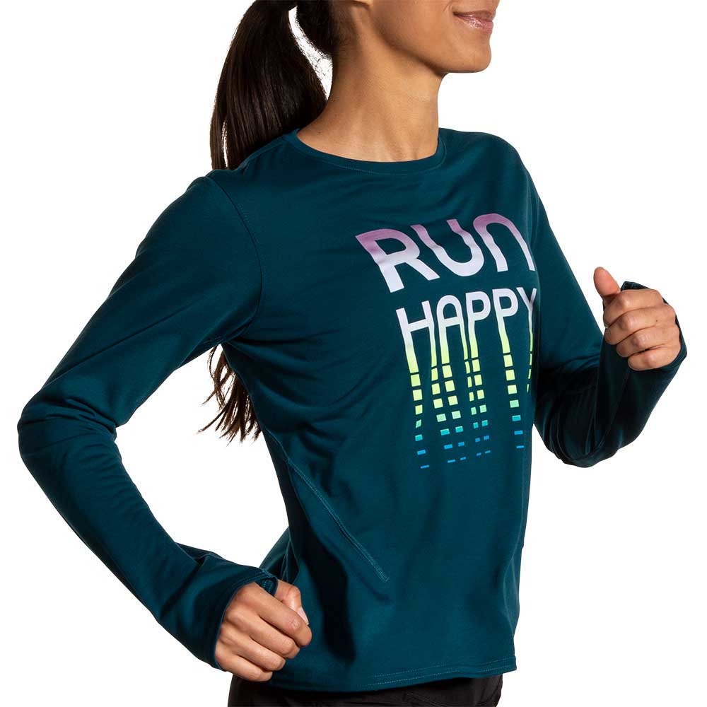 Women's Distance Long Sleeve Top - Heather Ocean/Run Happy