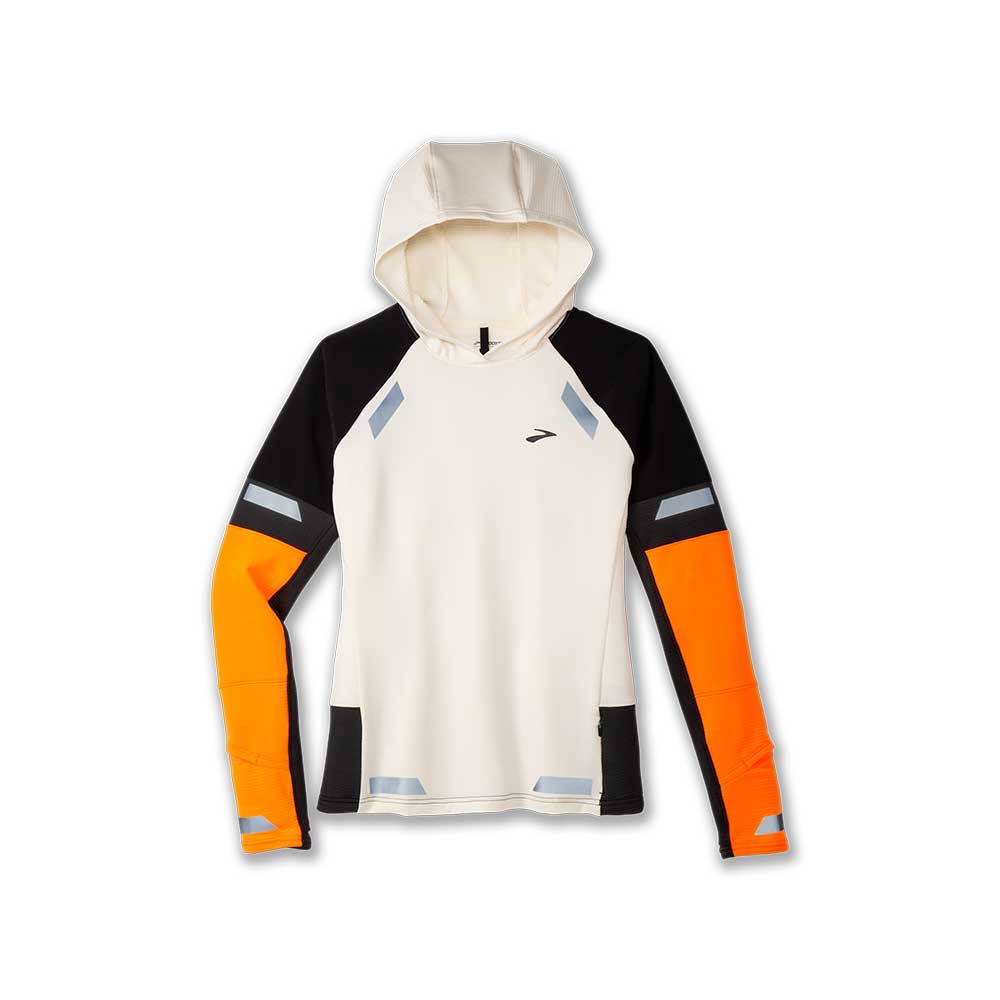 Women's Run Visible Notch Thermal Hoodie 2.0 - Ecru/Fluoro Flash/Black