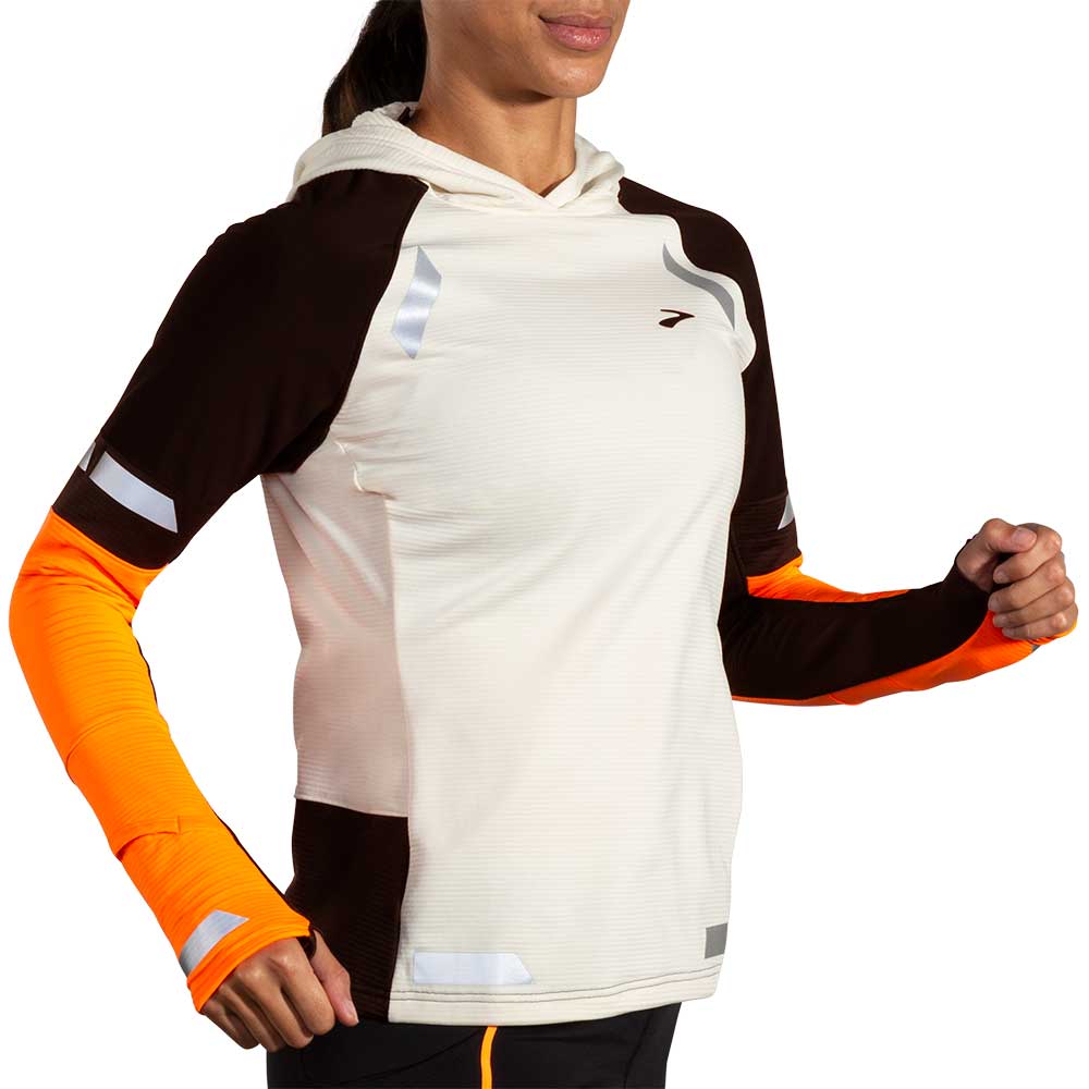 Women's Run Visible Notch Thermal Hoodie 2.0 - Ecru/Fluoro Flash/Black