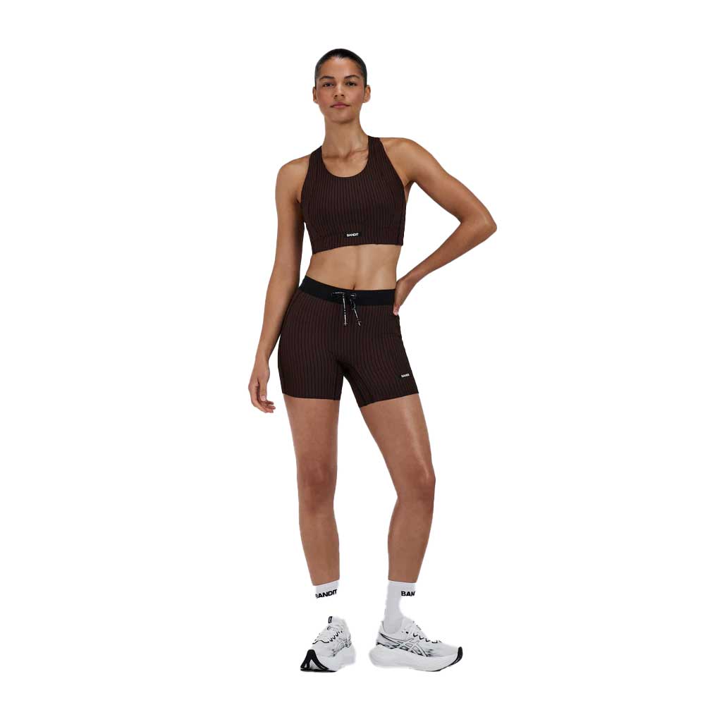 Women's Varigated Stripe Cadence Longline Bra - Cacao/Bandit Black