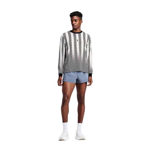 Men's Micromesh Long Sleeve Performance Tee - Checkerboard Stripe Stone White