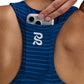 Women's Stamina Crewneck Race Crop w/Contrast Merrow Stitching - Ink Blue/Aegean Wave Print