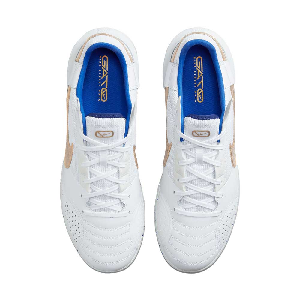 Unisex Nike Streetgato IC Soccer Shoes  - White/Metallic Gold/Hyper Royal - Regular (D)