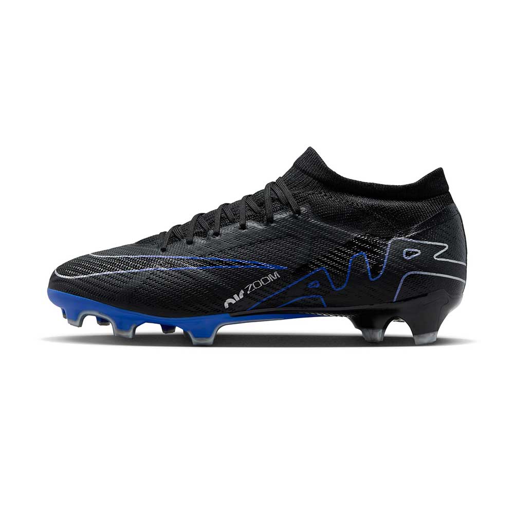 Nike Zoom Mercurial Vapor 15 Pro FG Soccer Cleat- Black/Chrome-Hyper Blue- Regular (D)