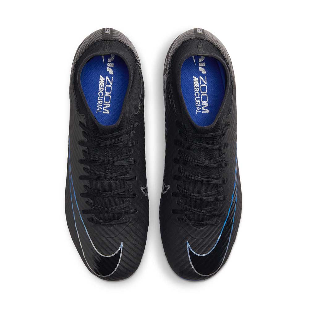 Unisex Nike Zoom Mercurial Superfly 9 Academy MG Soccer Cleat - Black/Chrome-Hyper Royal- Regular (D)