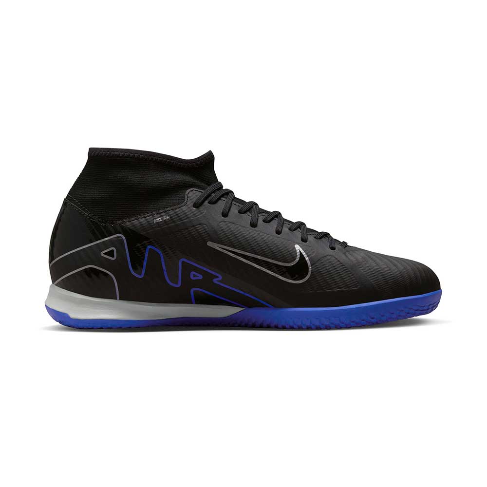 Unisex Nike Mercurial Superfly 9 Academy IC Soccer Shoe- Black/Chrome/Hyper Royal - Regular (D)