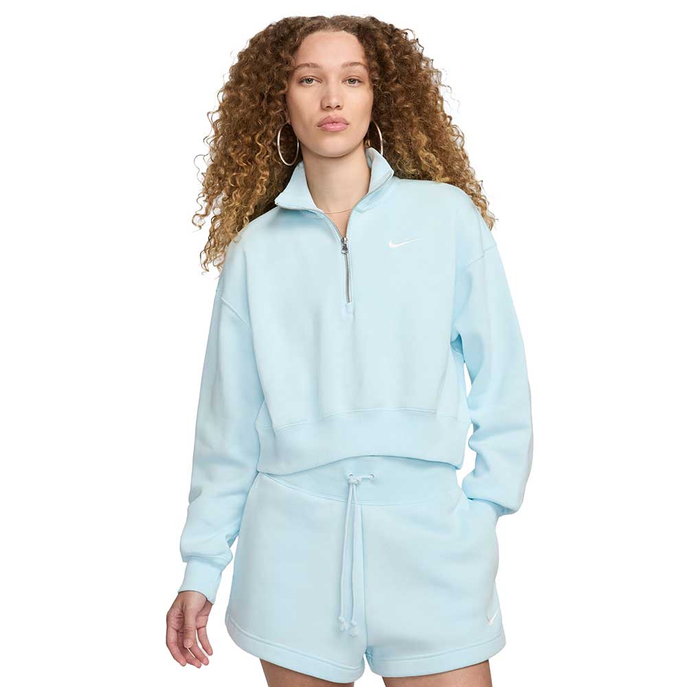 Women's Nike Phoenix Fleece Quarter Zip Crop - Glacier Blue