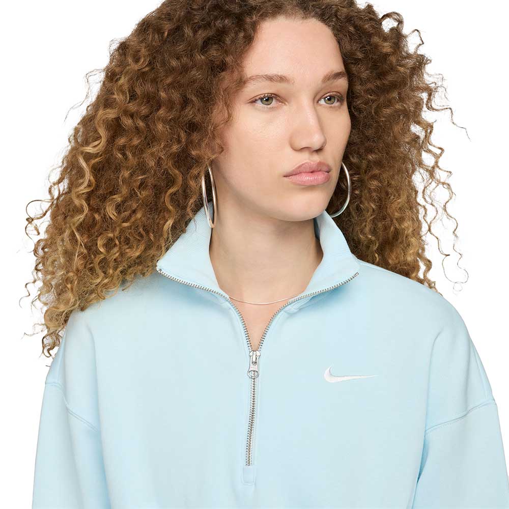 Women's Nike Phoenix Fleece Quarter Zip Crop - Glacier Blue