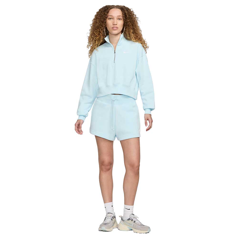 Women's Nike Phoenix Fleece Quarter Zip Crop - Glacier Blue