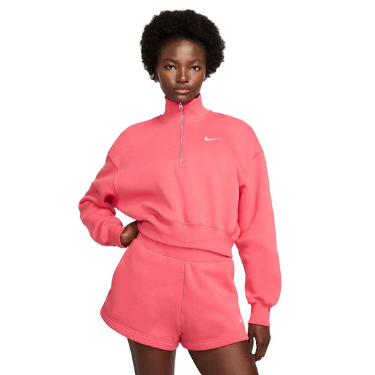 Women's Nike Phoenix Fleece Quarter Zip Crop - Aster Pink