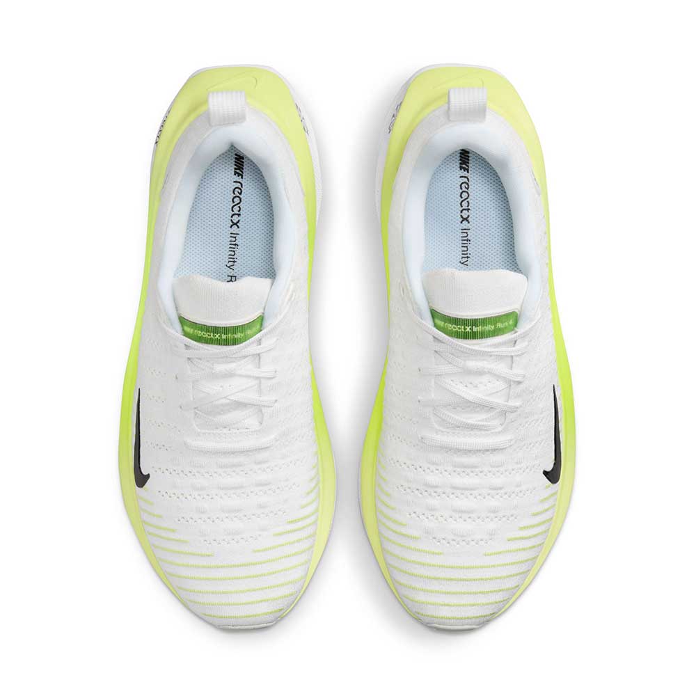 Men's Nike React Infinity Run Flyknit 4 Running Shoe- White/Light Lemon Twist/Volt/Black- Regular (B)