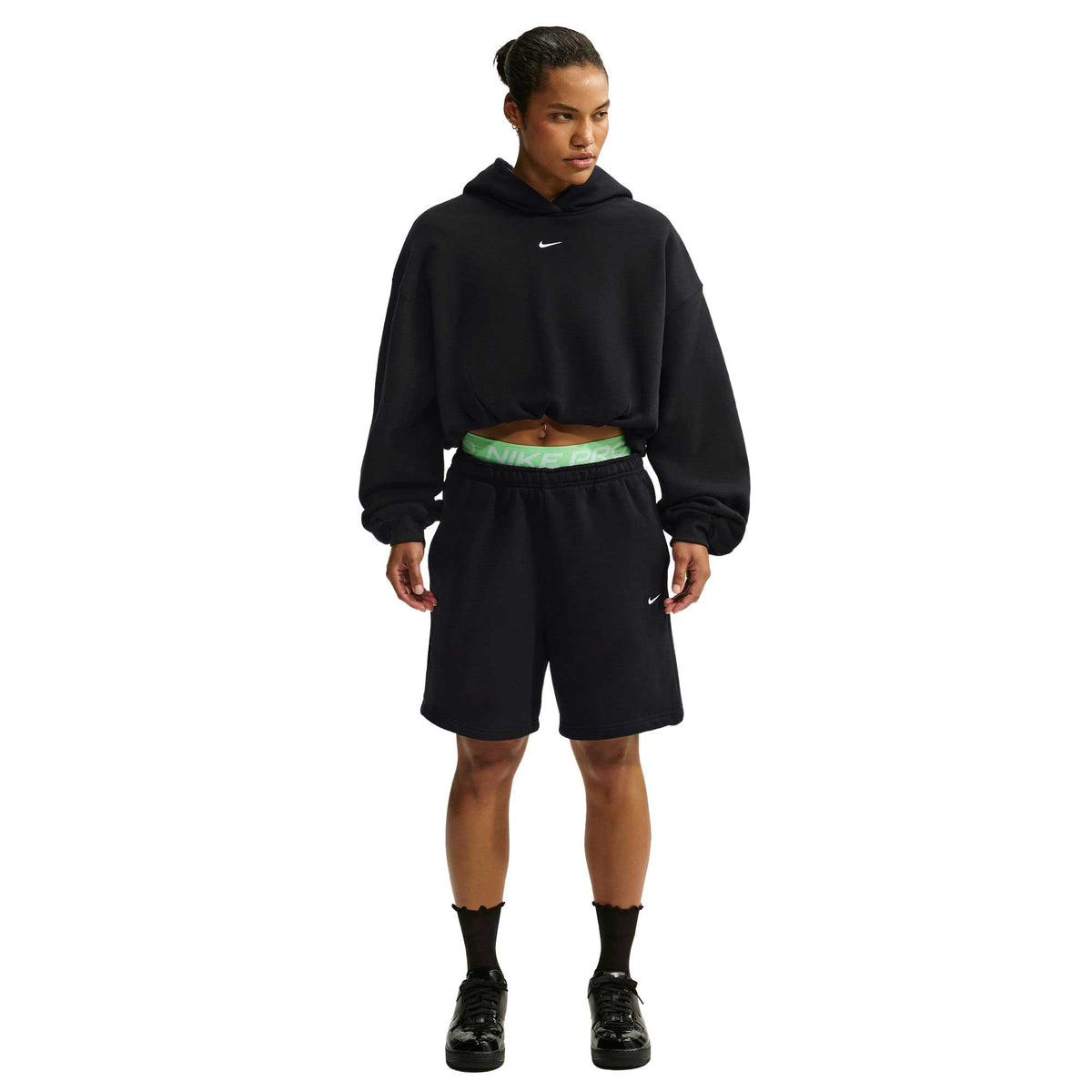 Women's Nike Studio Fleece Oversized Cropped Hoodie - Total Black/Sail